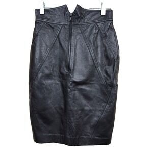 VTG Vintage PLACE VENDOME SZ S Italian Leather Pencil Mini Skirt Black Lined Y2K